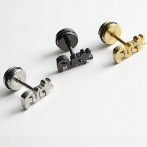 Single Accent Unisex Fashion Stainless Steel Letter Ear Stud Earrings Women Men - Picture 2 of 6